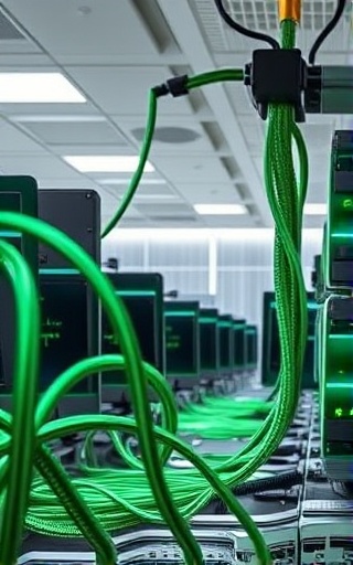 reliable backup recovery, hopeful demeanor, initiating restoration, photorealistic, modern office space with screens and cables, highly detailed, dynamic data flow animations, high-resolution textures, verdant green and silver, diffused lighting, shot with a 35mm lens.